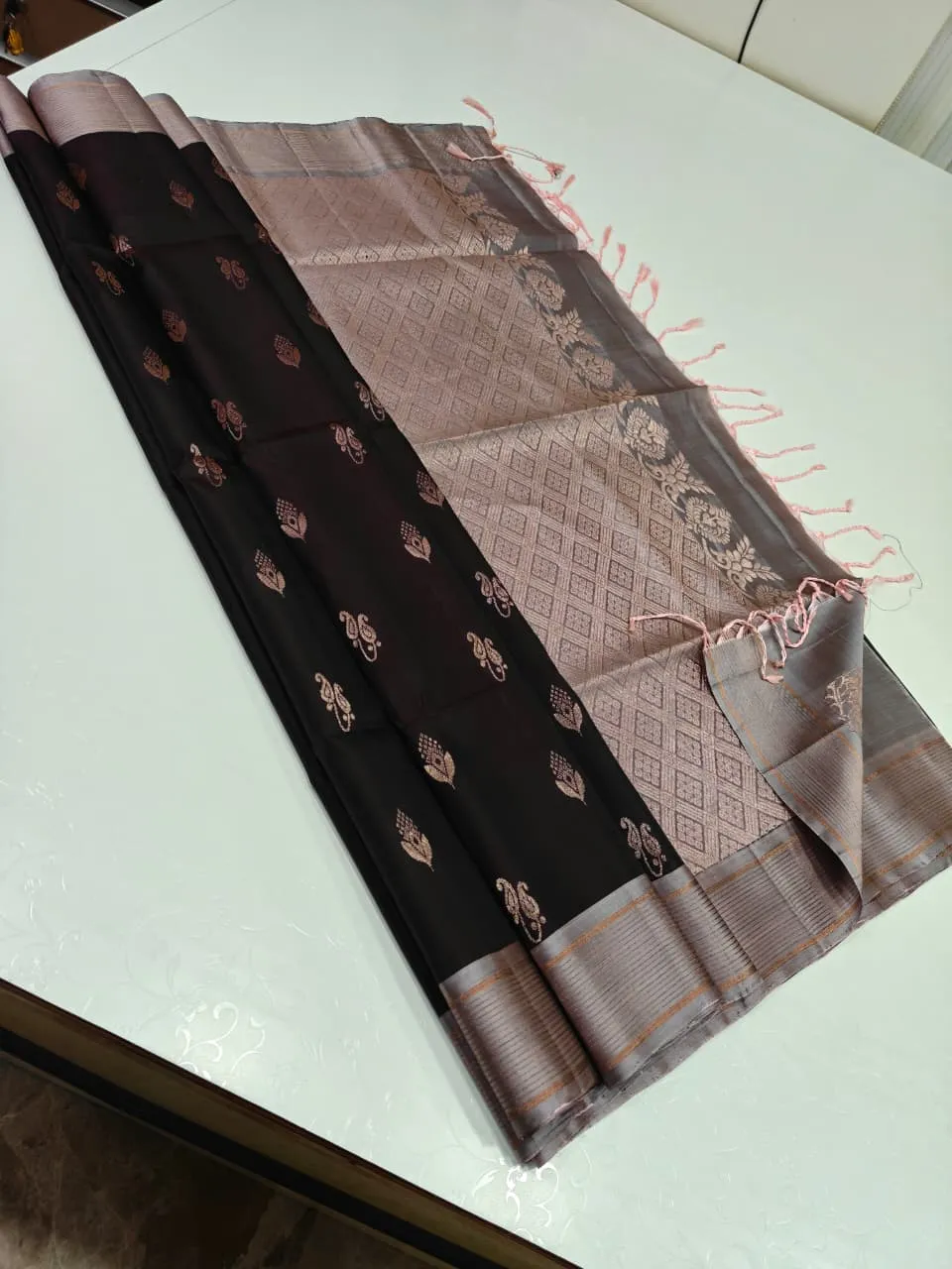 Dusty Rose & Black Designer Saree
